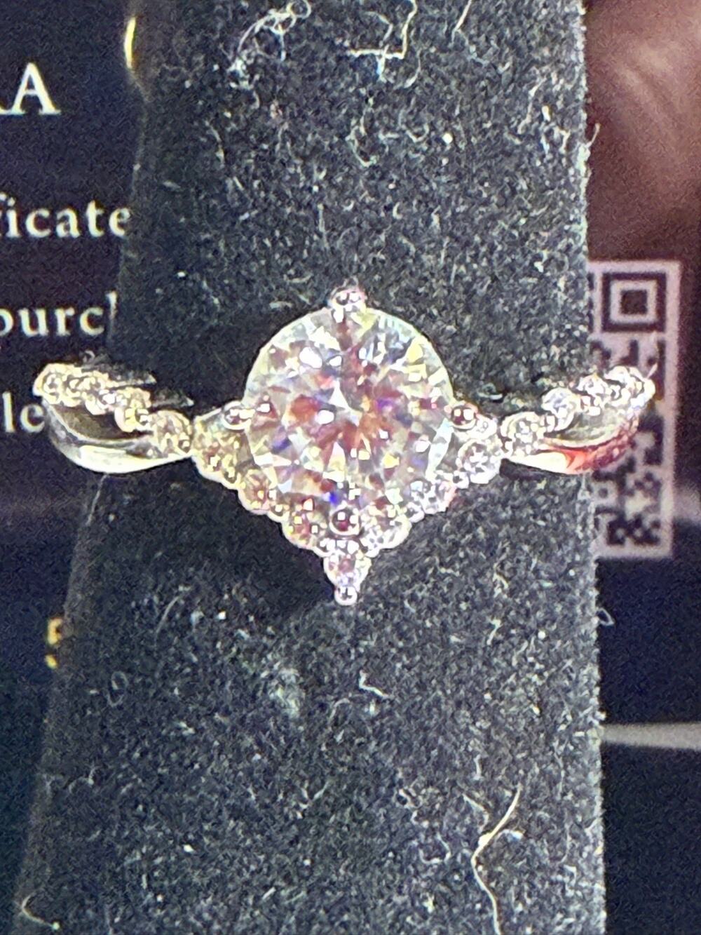 Engagement Wedding Ring 1ct Round 6.5mm S925 Silver GRA Certified Moissanite NWT